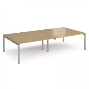 Image of Adapt double back to back desks 3200mm x 1600mm - silver frame and oak