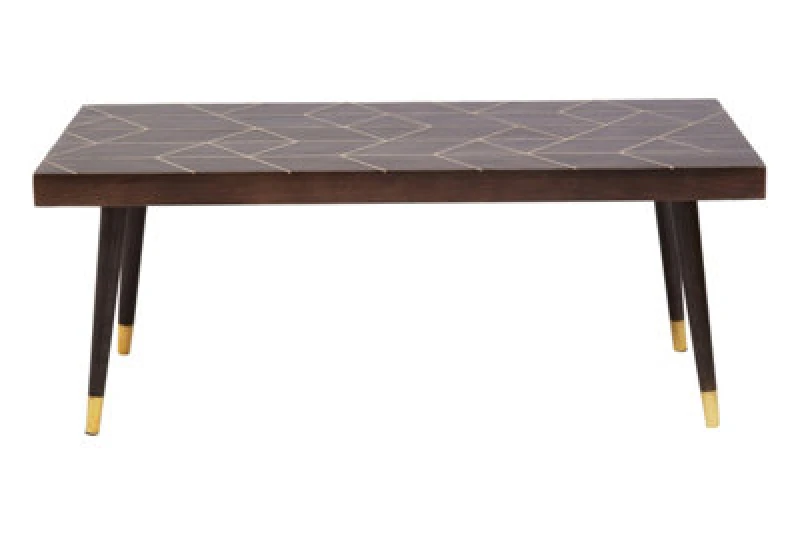Image of Orsina Mango Wood And Gold Finishing Coffee Table, Rectangular Coffee Table With Brass Inlay, Wooden Centre Table