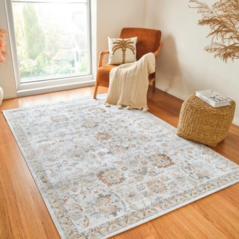 Image of Livabliss Machine Washable Oriental Boho Grey/oatmeal Esther Area Rug 160 X 213cm - Easy Care, Ideal For Living Room & Bedroom