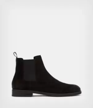 Image of AllSaints Mens Leather Classic Harley Round Toe Suede Boots, Black, Size: UK 11/US 12/EU 45