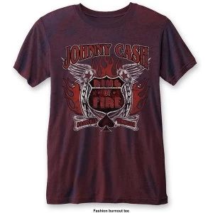 Image of Johnny Cash - Ring of Fire Unisex Large T-Shirt - Blue,Red