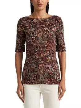 Image of Lauren by Ralph Lauren Judy-mid Sleeve-t-shirt - Burgundy Multi, Purple, Size XL, Women