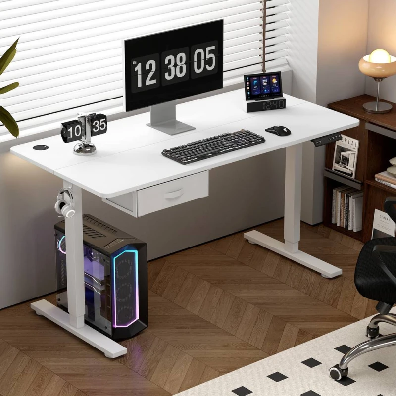 Image of MCC Direct Electric Desk Height Adjustable Standing/Sitting Computer Desk 100cm in White White Unisex