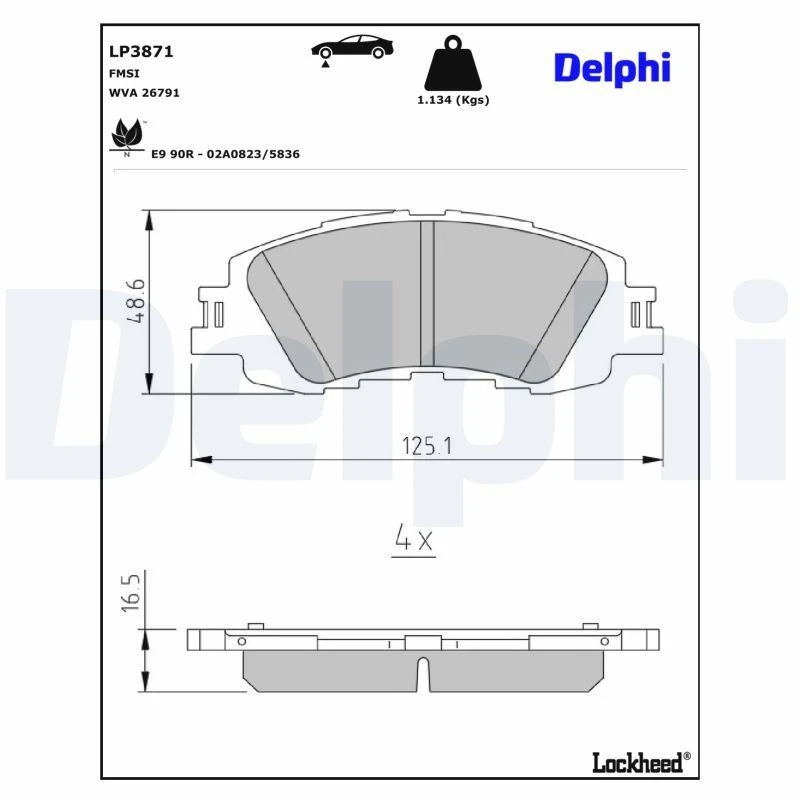 Image of DELPHI Brake pad set DELPHI LP3871