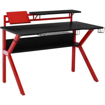 Image of Homcom - Gaming Desk Computer Table w/ Cup Holder Headphone Hook, Basket, Red