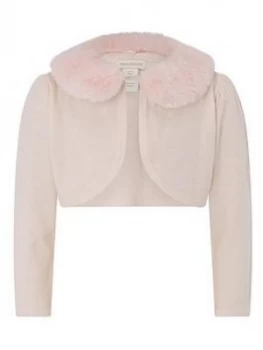 Image of Monsoon Baby Girls Faux Fur Collar Supersoft Cardigan - Pink, Size 3-6 Months