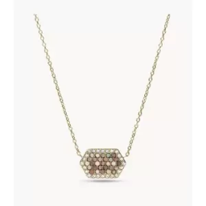 Image of Fossil Womens Val Holiday Sparkles Black Mother-Of-Pearl Pendant Necklace - Gold