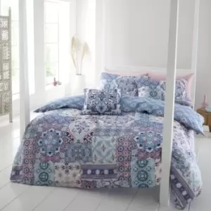 image of Catherine Lansfield Boho Patchwork Blue Bedding Set - King