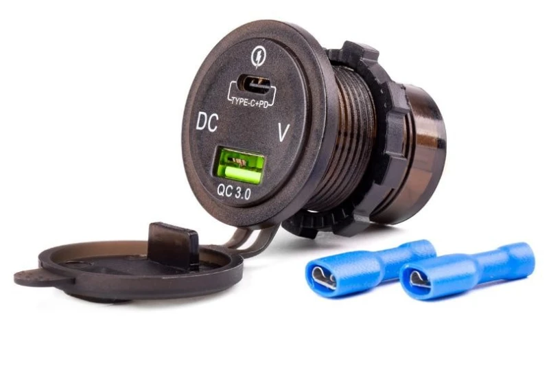 Image of AMiO 02857 Car mobile phone charger with cap, Number of inlets/outlets: 2, Quick Charge 3.0 Aluminium Car mobile phone charger (100026)