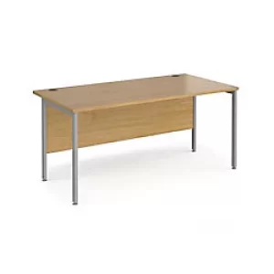 Image of Rectangular Straight Desk Oak Wood H-Frame Legs Silver Maestro 25 1600 x 800 x 725mm