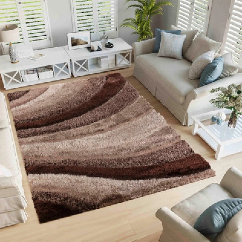 Image of Modern Soft Waves Shimmer Shaggy Area Rugs Bronze 80X150 Cm