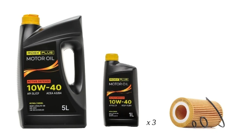 Image of RIDEX PLUS 100908O0019P Oil change kit (oil filter + engine oil) Oil change kit (oil filter + engine oil) (100908)