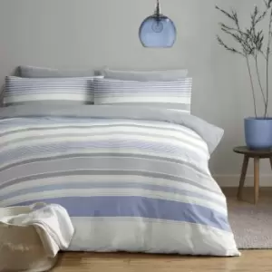 image of Bellissimo Chambray Stripe Easy Care Duvet Cover Set, Blue, Double