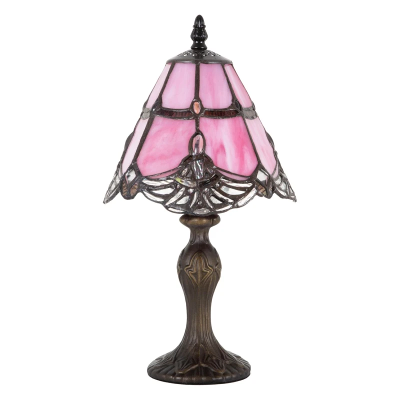 Image of Happy Homewares Quirky & Petite Coloured Stained Glass Tiffany Lamp with Clear Beads in Pink Pink Unisex