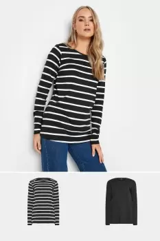 Tall 2 Pack Stripe Print Long Sleeve T-Shirts