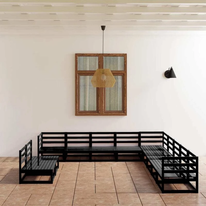 Image of VIDAXL 11 Piece Garden Lounge Set Black Solid Pinewood Vidaxl 8720286469811