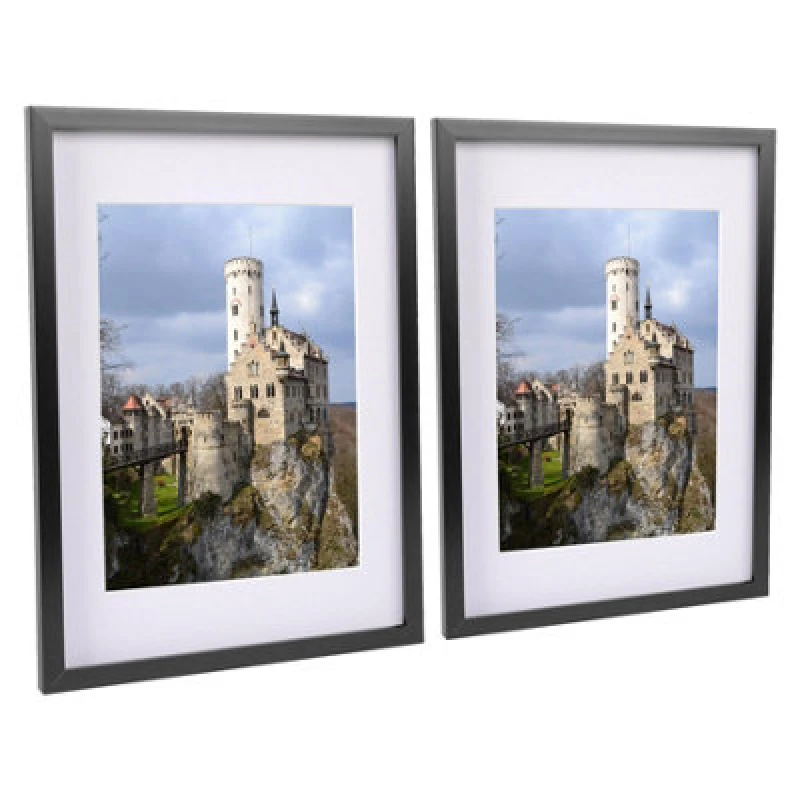 Image of Nicola Spring 2X Photo Frames With White A4 Mount - A3 (12" X 17") Black Portrait Hanging Wall Mounted Picture Display Frame