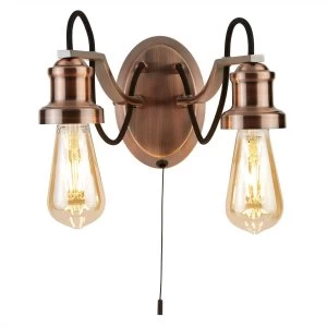 Image of 2 Light Indoor Wall Light Black, Copper, E27