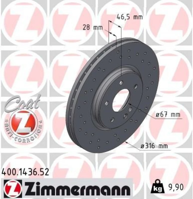 Image of ZIMMERMANN Brake disc ZIMMERMANN 400.1436.52