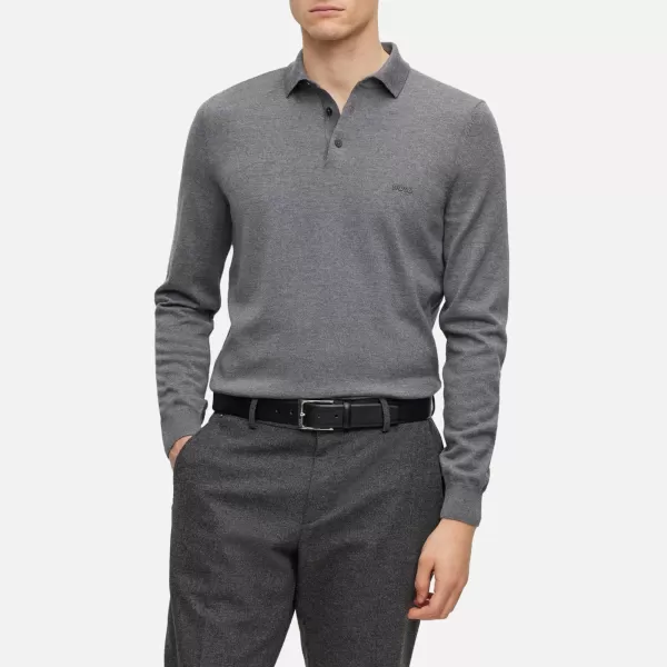 Image of BOSS Black Logo-Embroidered Virgin Wool Polo Jumper - XXL