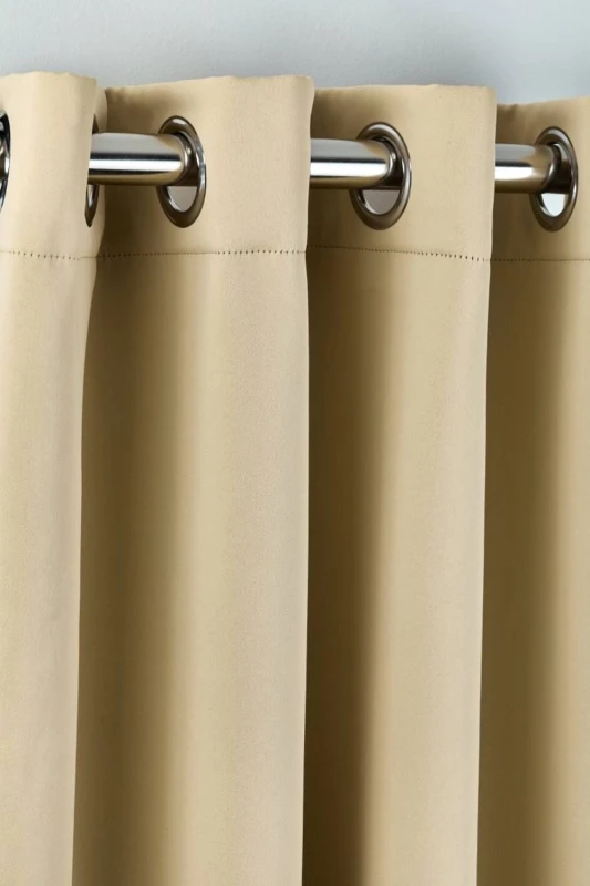 Image of New Edge Blinds Essential Woven Thermal Blackout Eyelet Curtains in Beige Size: 228cm width x 228cm drop Beige Unisex 228cm width x 228cm drop