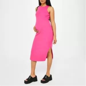 image of Missguided Rib Racer Neck Maternity Midaxi Dress - Pink