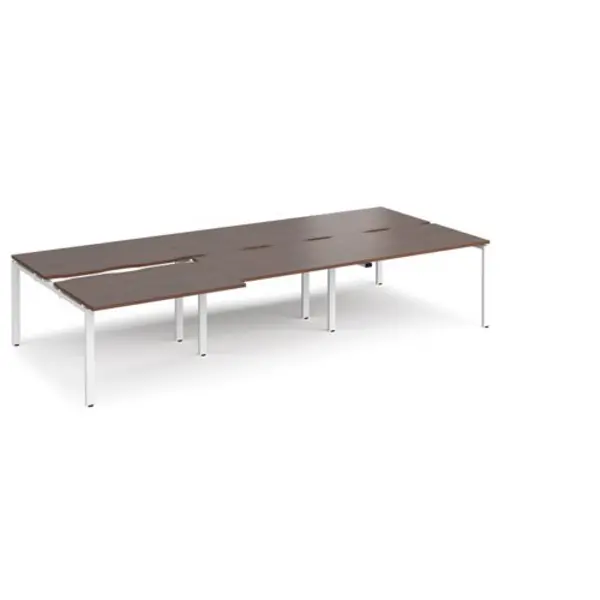 Image of Adapt Bench Desk 6 Person Rectangular Desks 3600mm With Sliding Tops Walnut Tops With White Frames 1600mm Depth Adapt Walnut STE3616-WH-W