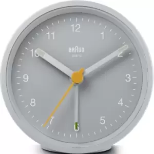 image of Braun Classic Analogue Alarm Clock with Snooze and Light, Quiet Quartz Movement, Crescendo Beep Alarm in Grey, model .