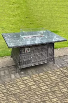 Image of Fimous Outdoor Dark Grey Rattan Lounge Complete Sofa Set with Gas Fire Pit Dining Rectangular Oblong Table Gas Heater Burner
