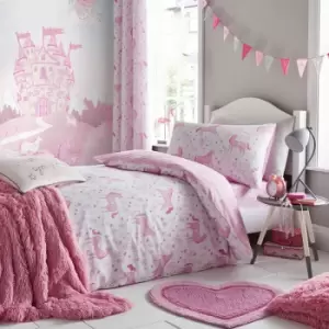 Image of Catherine Lansfield - Folk Unicorn Easy Care Duvet Cover Set, Pink, Junior