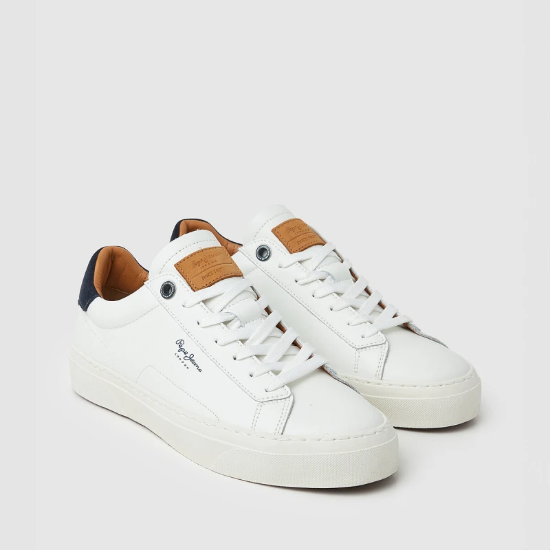 Image of Pepe Jeans Yogi Original Leather Trainers White Leather/Suede 41 (7)