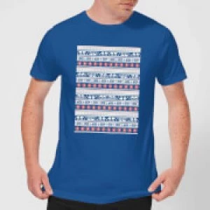 image of Star Wars AT-AT Pattern Mens Christmas T-Shirt - Royal Blue - L