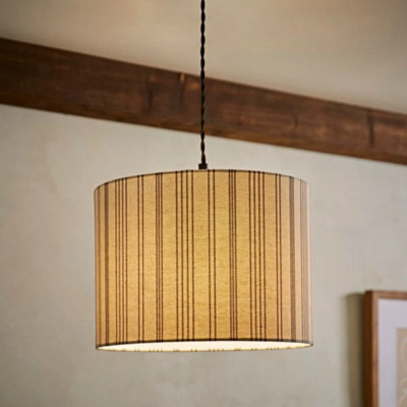 Image of ValueLights ValueLights Hallie Natural Linen Stripe Detail Drum Ceiling Pendant Lamp Shade Size: Large Natural Large Unisex 5016529272250