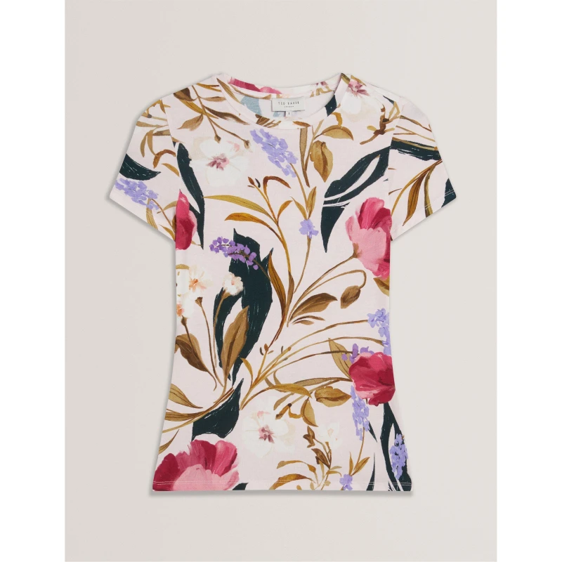 Image of Ted Baker Womens Slim Fit Print T-Shirt Pl-Pink female 8 (XS)