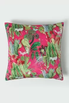 image of Hot Pink Tropical Leaf Velvet Cushion 46 x 46 cm