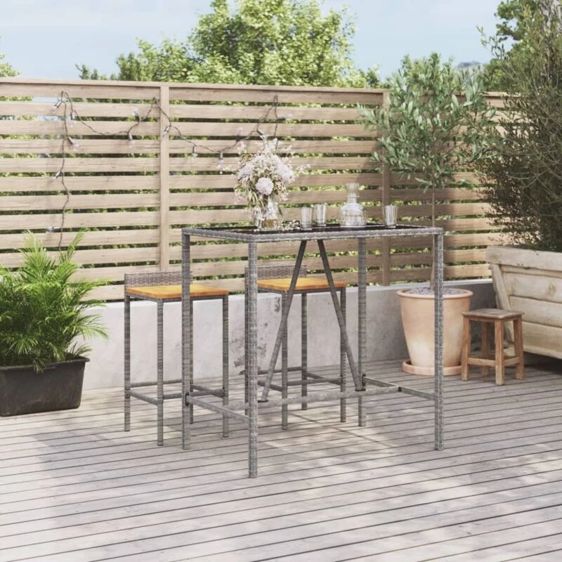 Image of VIDAXL Bar Table with Glass Top Grey 110x70x110cm Poly Rattan Vidaxl 362589