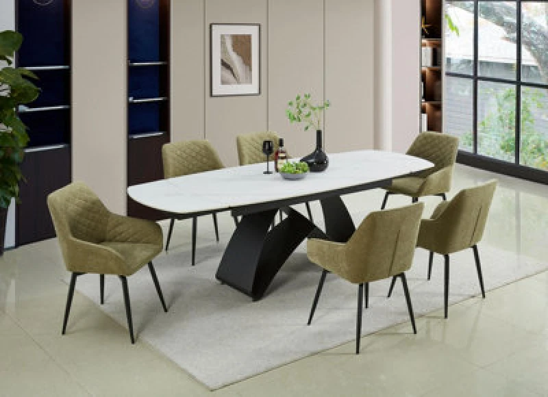 Image of Ds Living Maelis White Veined Marble Ceramic Dining Room Table
