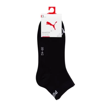 image of Puma 3 Pack Quarter Plain Socks - Black