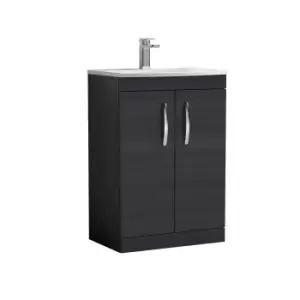 image of Nuie Athena 600 Floor Standing 2-door Vanity & Curved Basin - Black Woodgrain