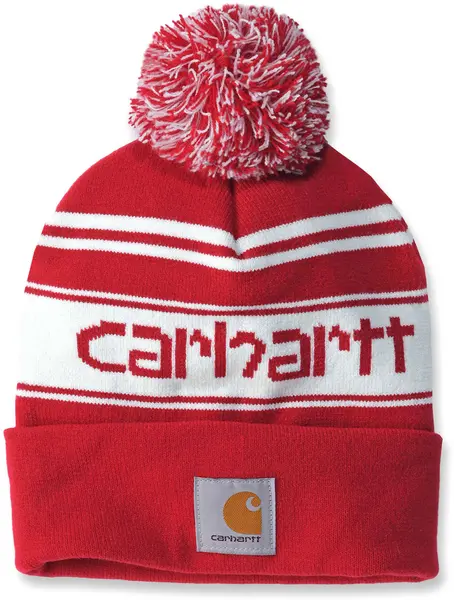 Image of Carhartt Knit Cuffed Logo Beanie, white-red