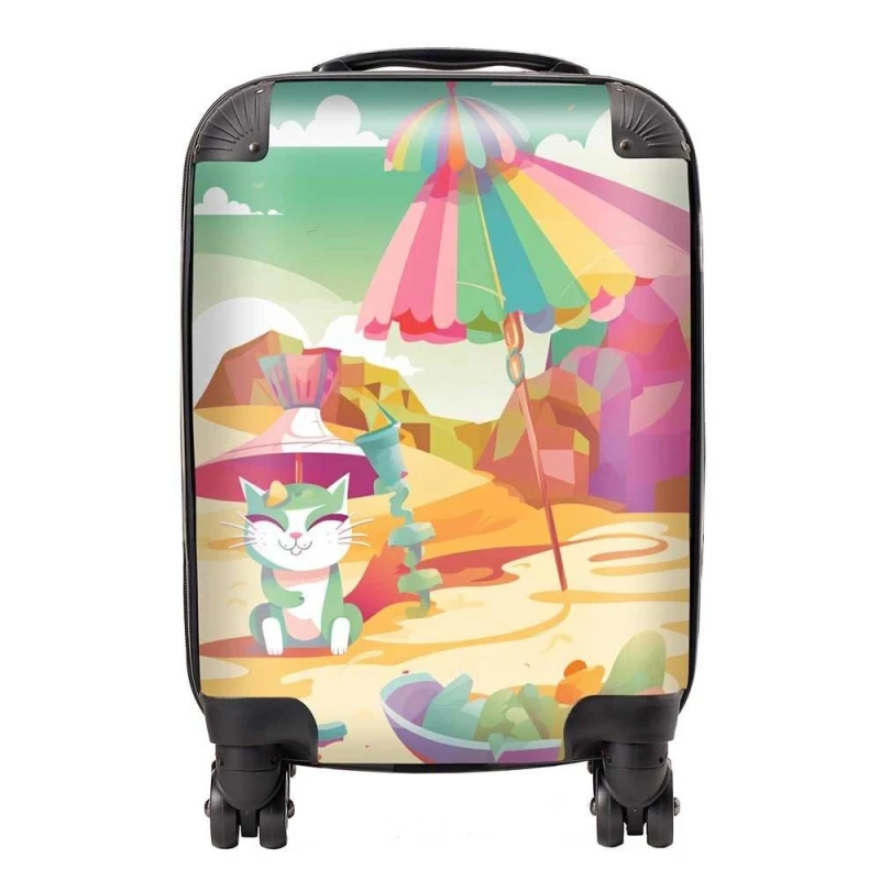 Image of Warren Reed - Designer Kitten On A Beach Holiday Suitcase in Yellow Size: Large Yellow Unisex Large