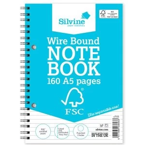 Image of Silvine A5 Notebook Wirebound FSC Paper Feint Ruled 160 Pages Pack of 5 Promo