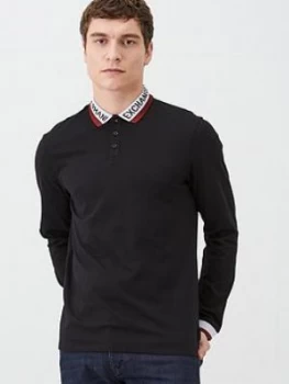 Image of Armani Exchange Logo Collar Long Sleeved Polo Shirt Black Size L Men