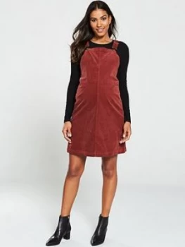 Image of Mama-Licious Nassau Maternity Corduroy Pinafore Dress - Maroon, Maroon, Size L, 12, Women