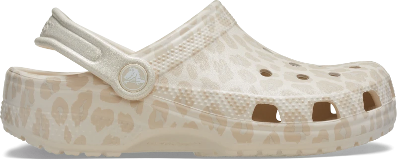 Image of Crocs Kids Classic Animal Glitter Clogs Almond Tint/Leopard C12