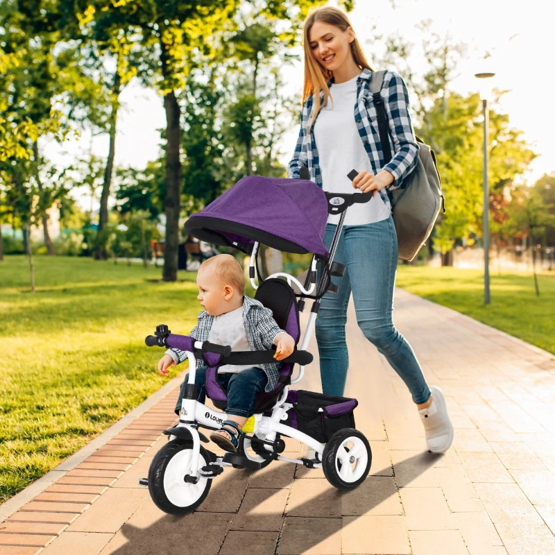 Image of HOMCOM 6 In 1 Kids Trike, Stroller With Handle - Purple, Purple 370-026V00VT