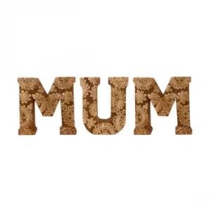 image of Hand Carved Wooden Flower Letters Mum