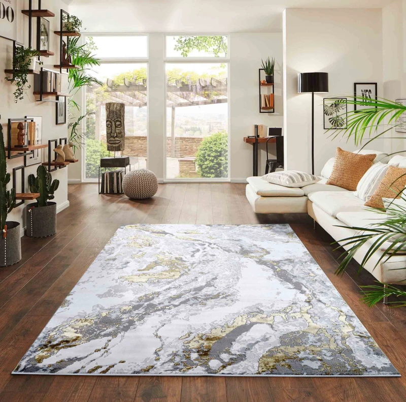 Image of Desire Rugs Picasso Modern Abstract Area Rug - Waterflow-Inspired Design for Trendy Home Decor in Gold Size: 200cm x 290cm Gold Unisex 200cm x 29