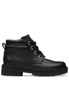 Image of Clarks Kid Prague Zip Lace Up Boot - Black Leather, Size 1 Older