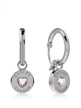 image of Radley Sterling Silver Pink Crystal Heart Huggie Ladies Earrings